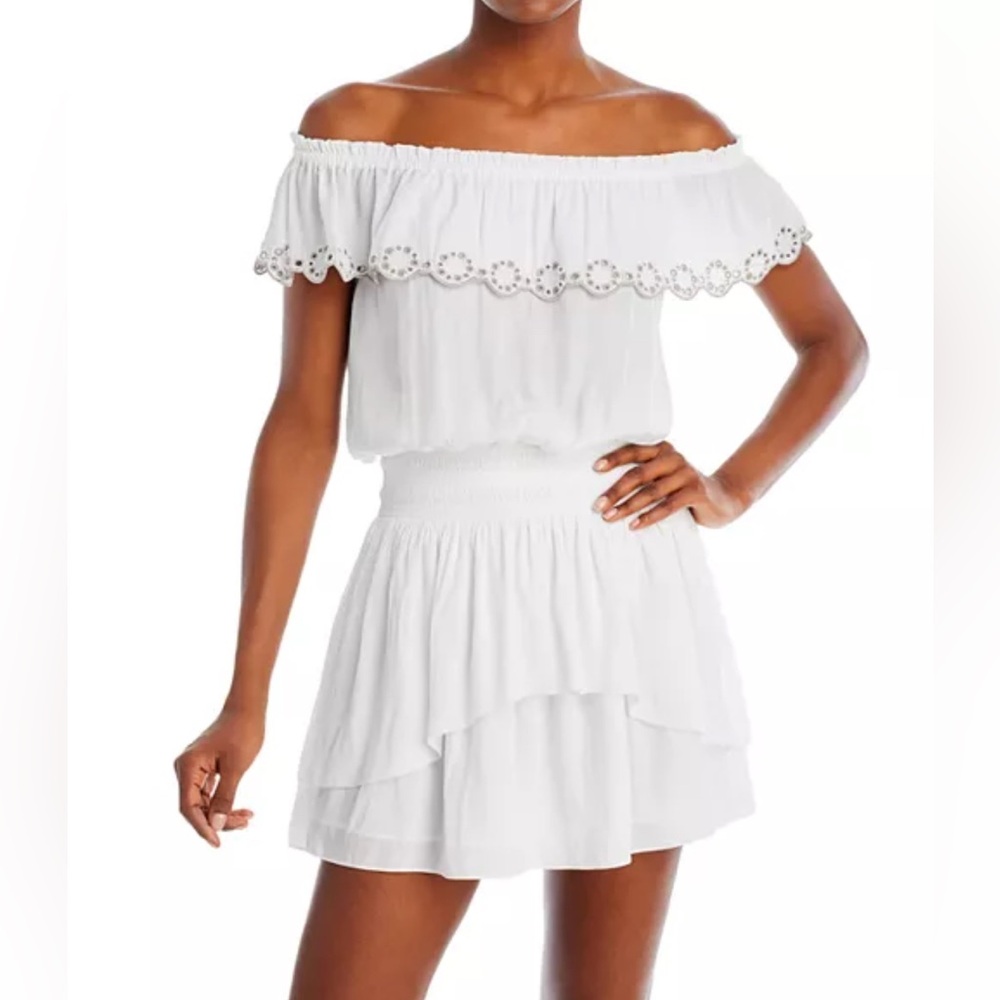 Ramy Brook Ivory Cynthia Flounce Off The Shoulder Mini Dress NWT